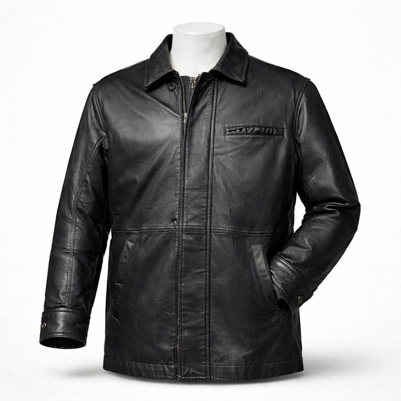 Wilson's Men's Leather Car Coat Large Black 3M Thinsulate Insulated